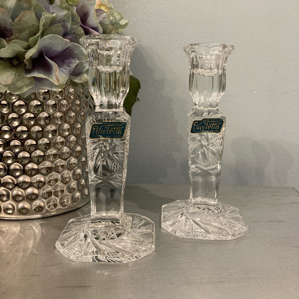 Vintage Violetta 24% lead crystal candle sticks